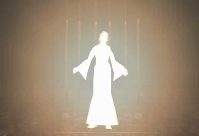 Alessa brilhando com vestido branco em SIlent Hill 1