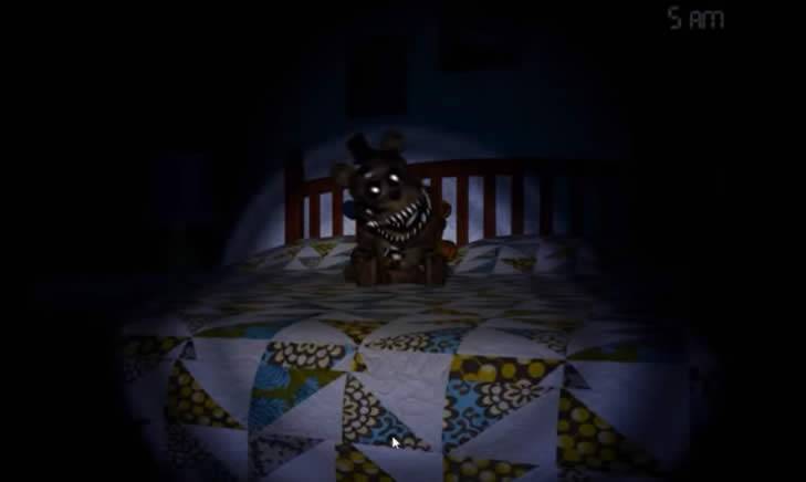 Fredinho na cama em Five Nights at Freddy's 4