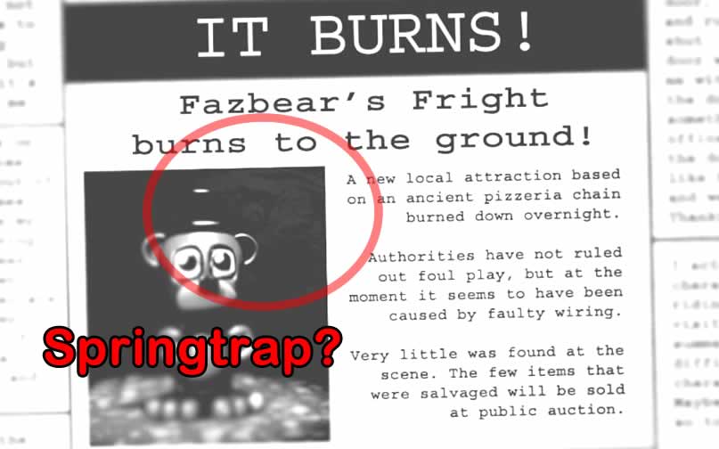 Springtrap aparece no jornal no final do jogo five nights at freddy's 3