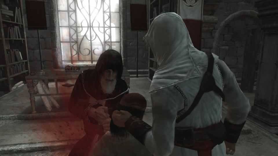 Al Mualin executando o traidor Masun em Assassin's Creed