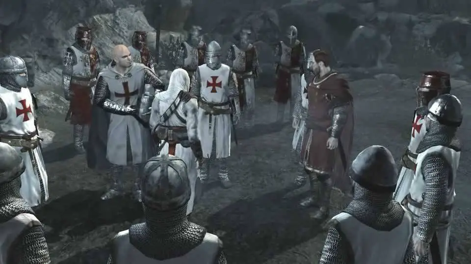 Roberto, Altair e Ricardo em cenas finais de Assassin's Creed