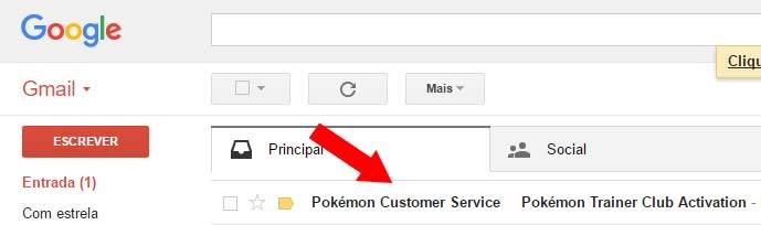 Email de confirmação do jogo Pokémon Go