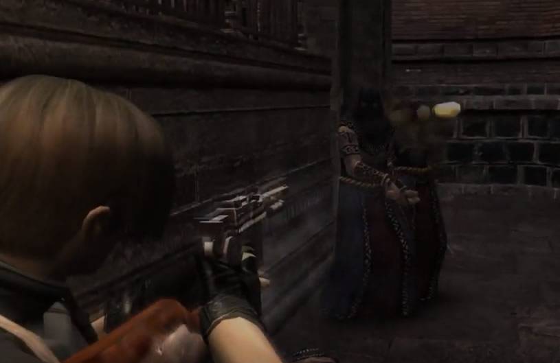 Leon em Resident Evil 4 enfrentando os seifadores
