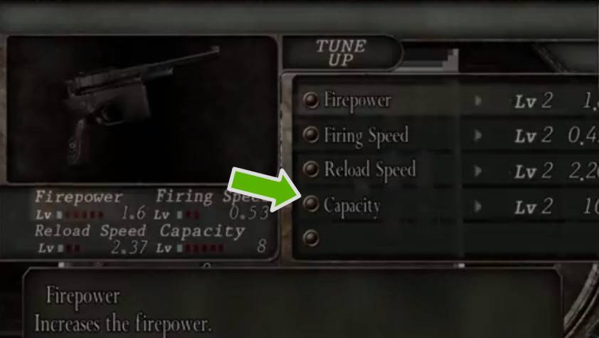 Resident Evil 4 atualizando a capacidade da arma