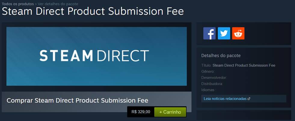 Preço da licença Steam Direct 2018
