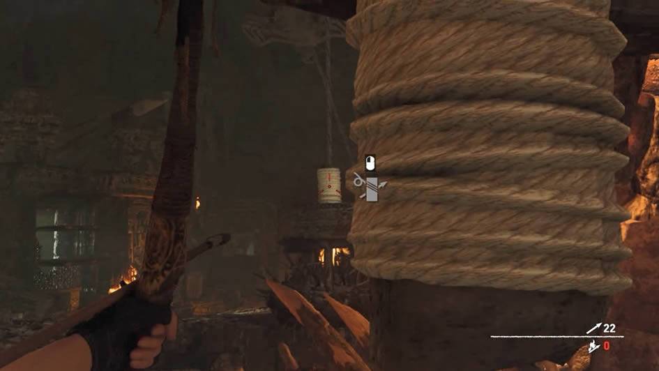 Lara interligando cordas em Shadow of the Tomb Raider