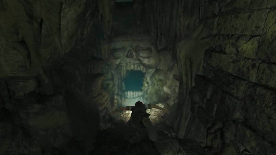 Caverna dentro da boca de crânio Shadow of the Tomb Raider