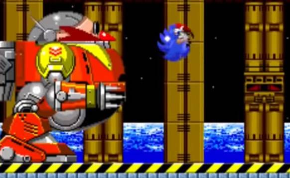 Sonic enfrentando Robotnik na fase final de Sonic 2