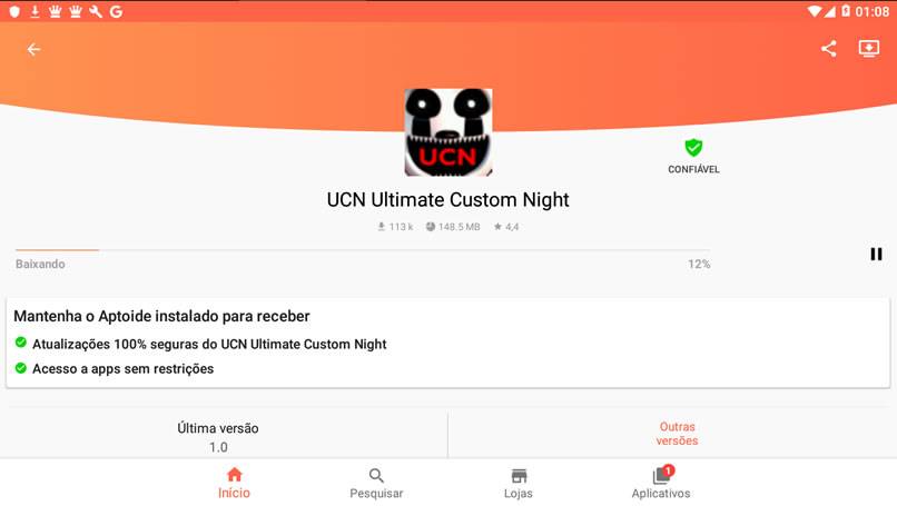 Instalando Ultimate Custom Night no Android pela aptoide