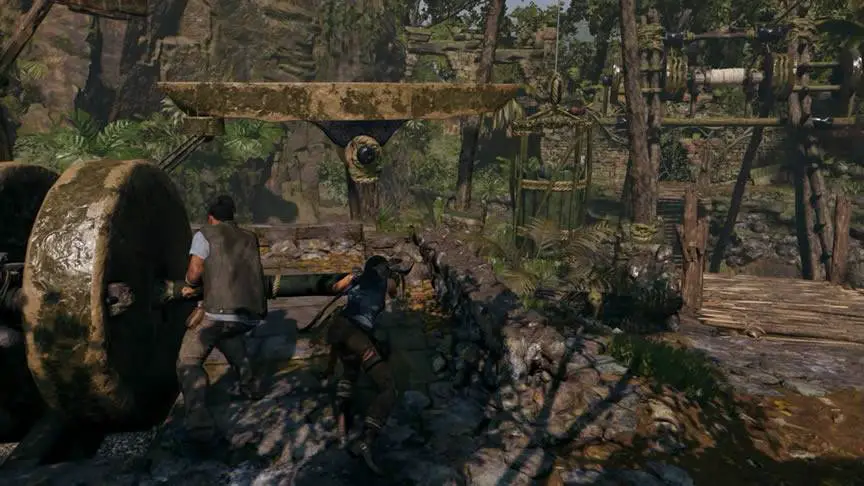 A ponte de madeira e mecanismo para abrir ela Shadow of the Tomb Raider